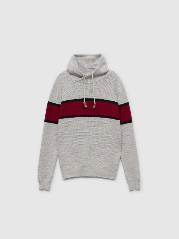  Striped sweater with hood light grey front view