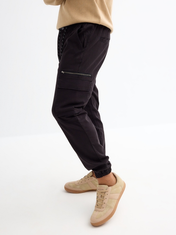 Multipocket jogger pants black detail view