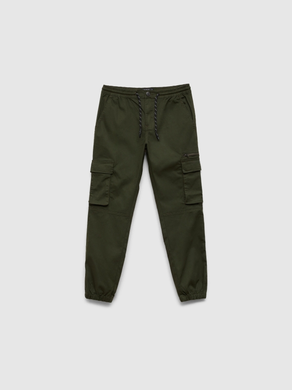  Pantalón jogger multibolsillos kaki vista frontal