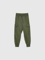 %Pto% High rise cargo jogger pants khaki front view