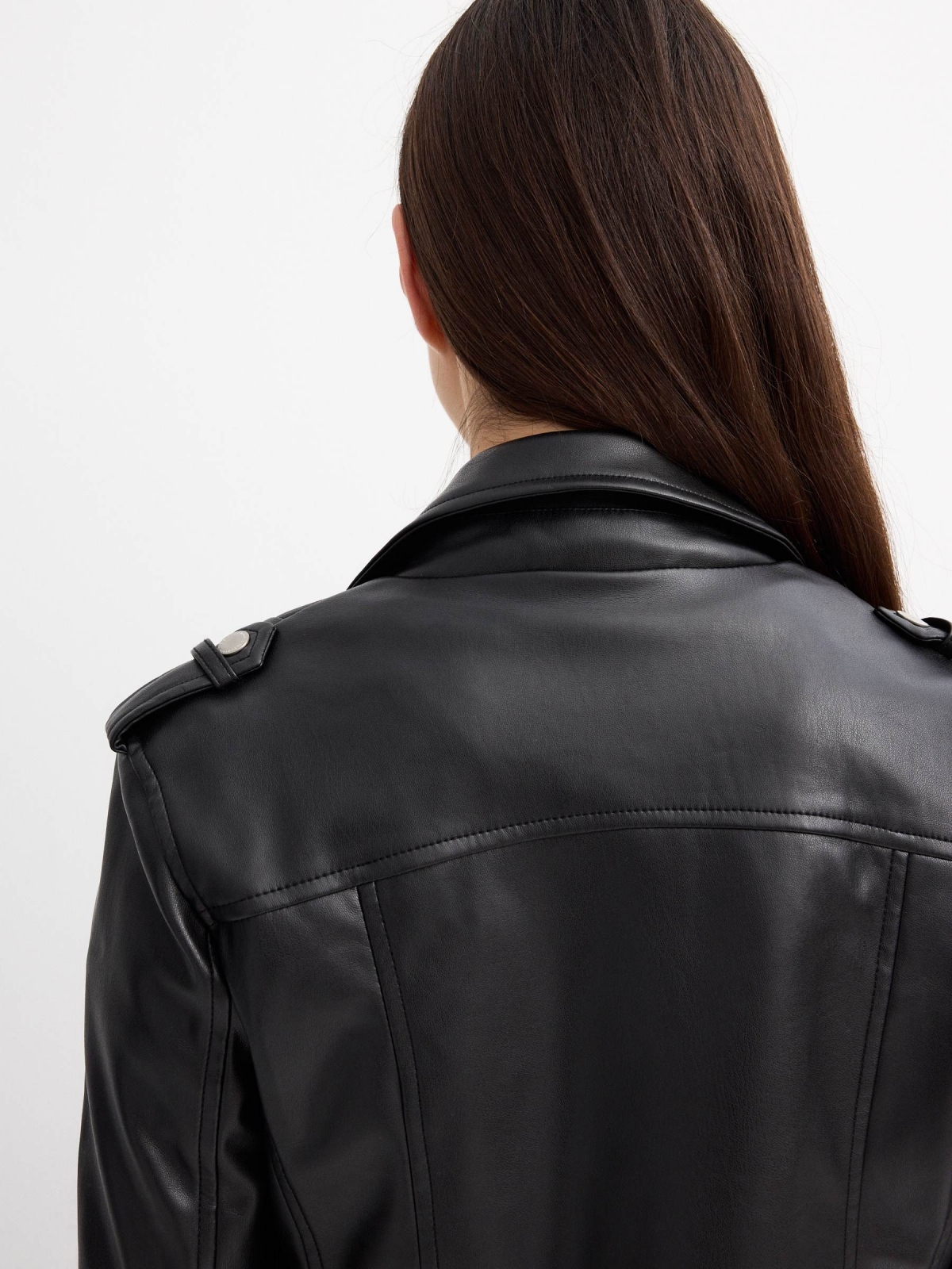 Biker jacket with lapel black detail view