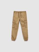 %Pto% Multipocket jogger pants beige front view