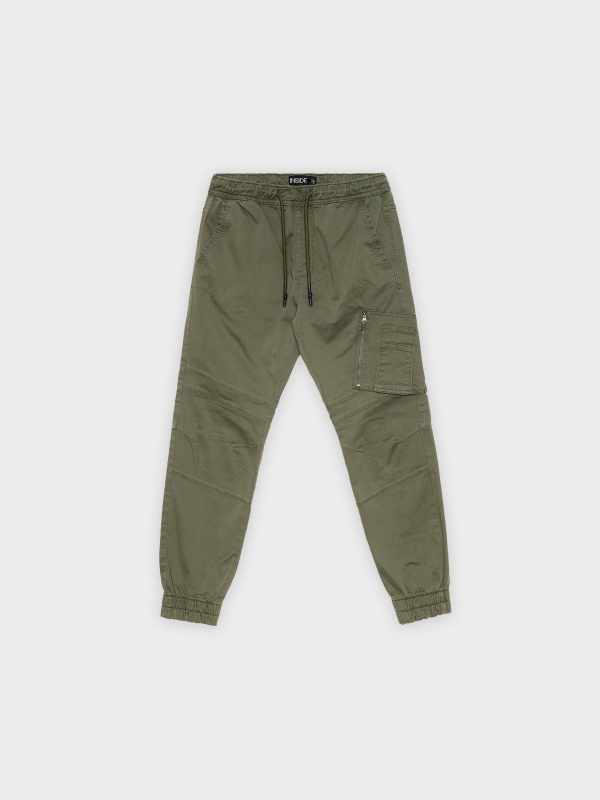  Calças jogger com bolso fechado verde vista frontal