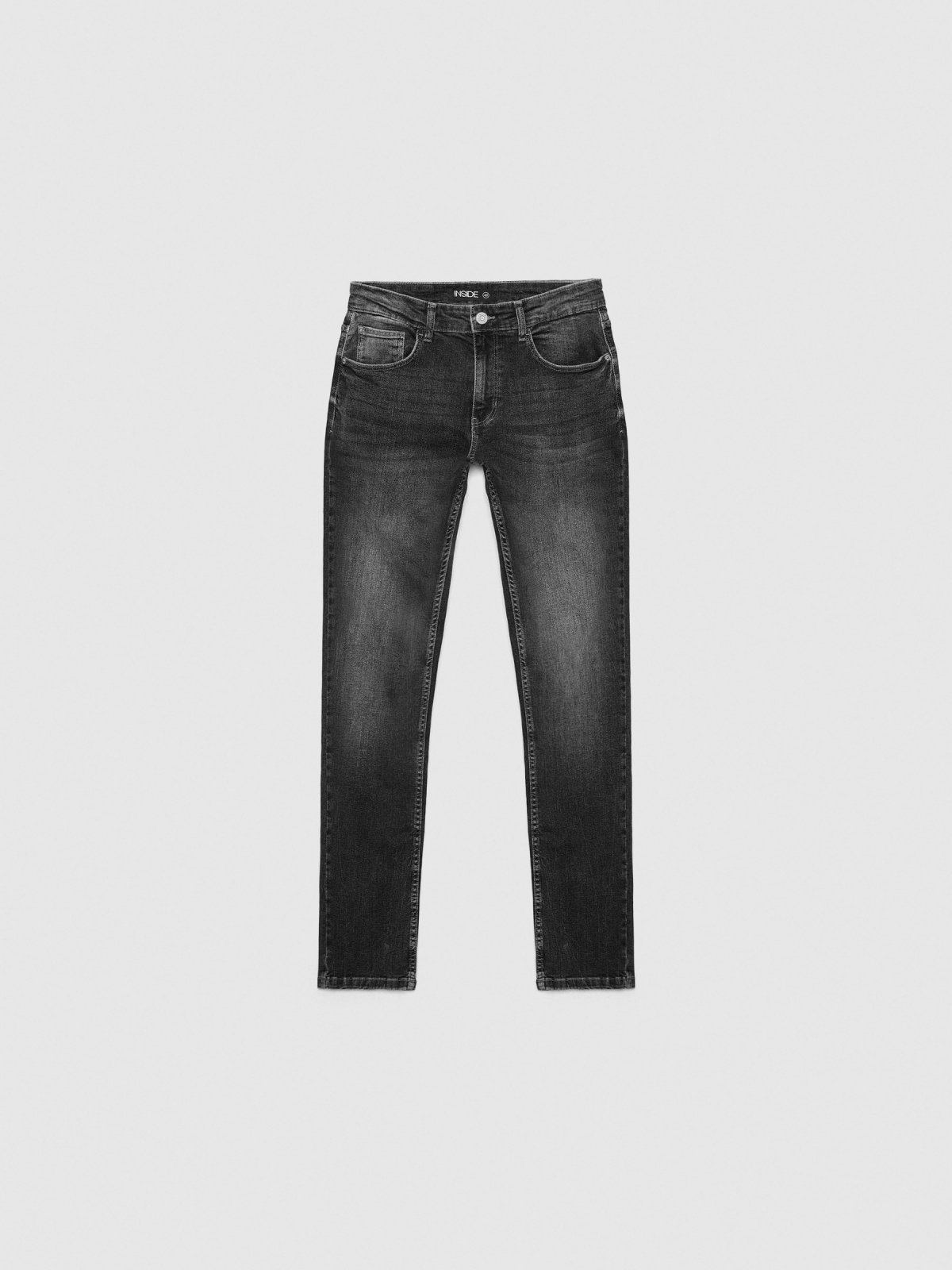 Grey denim slim jeans black detail view