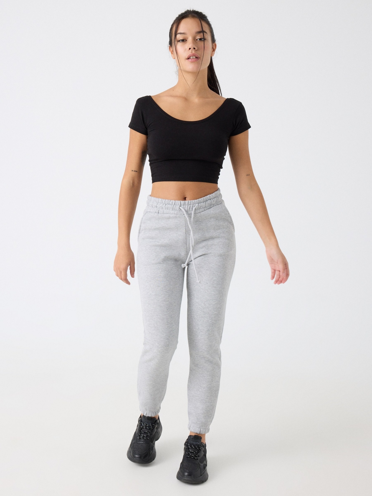 Plush joggers melange grey front view