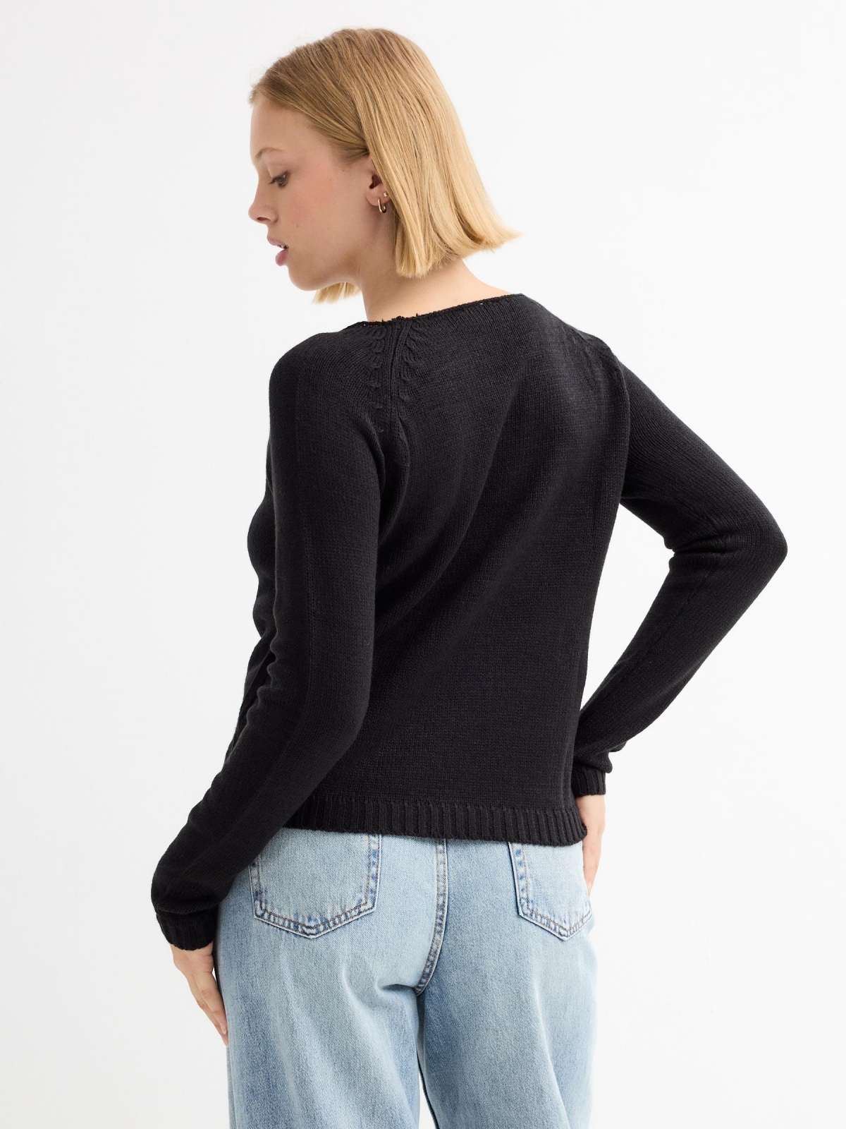 Basic crew neck sweater black middle back view