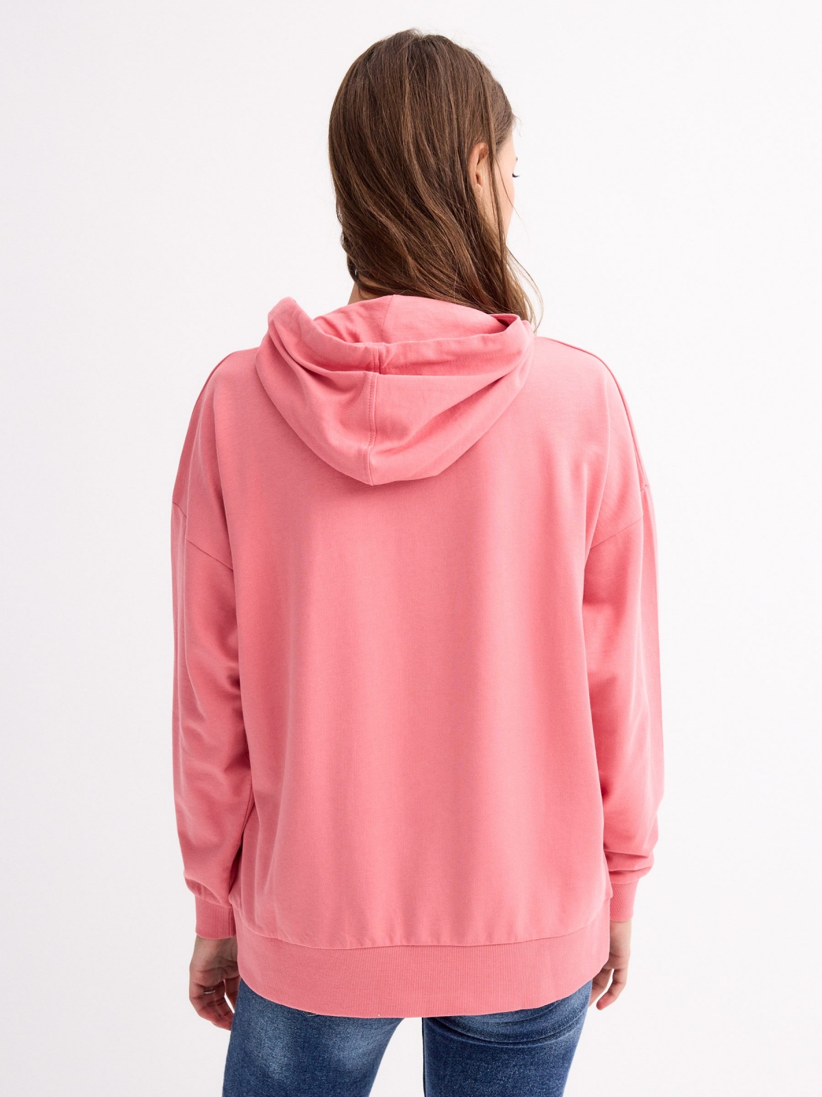 Sudadera canguro básica rosa claro vista media trasera