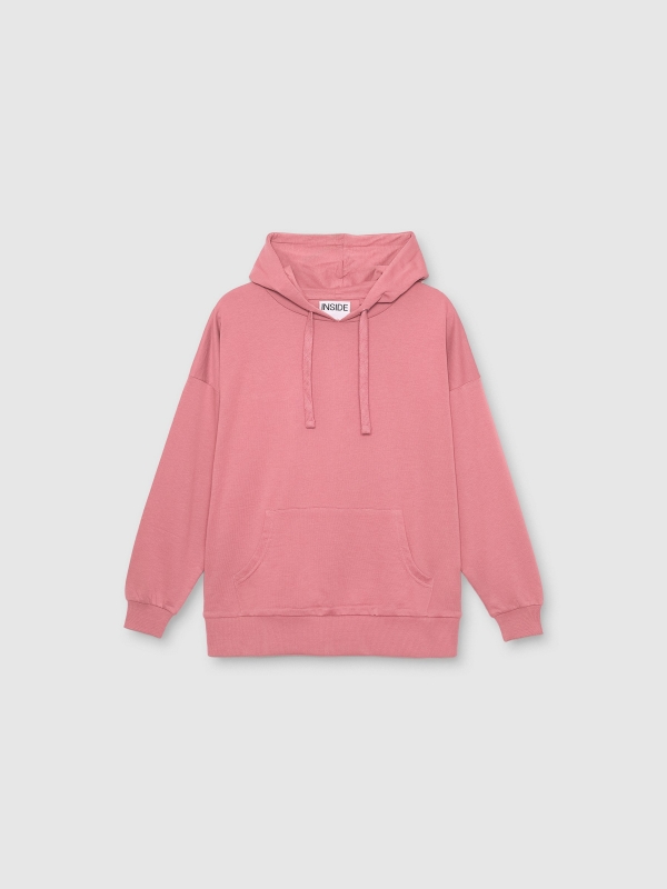 Sudadera canguro básica rosa claro vista detalle