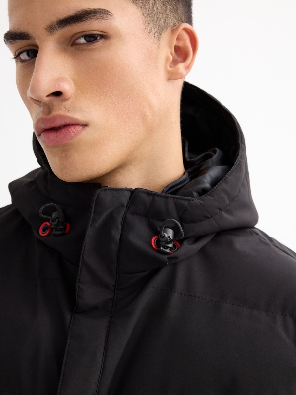 Black padded jacket black detail view