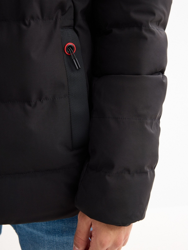 Black padded jacket black detail view