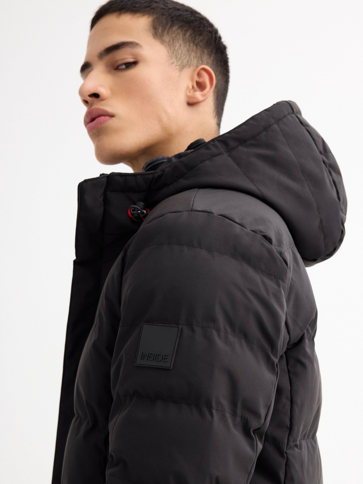 Black padded jacket black detail view