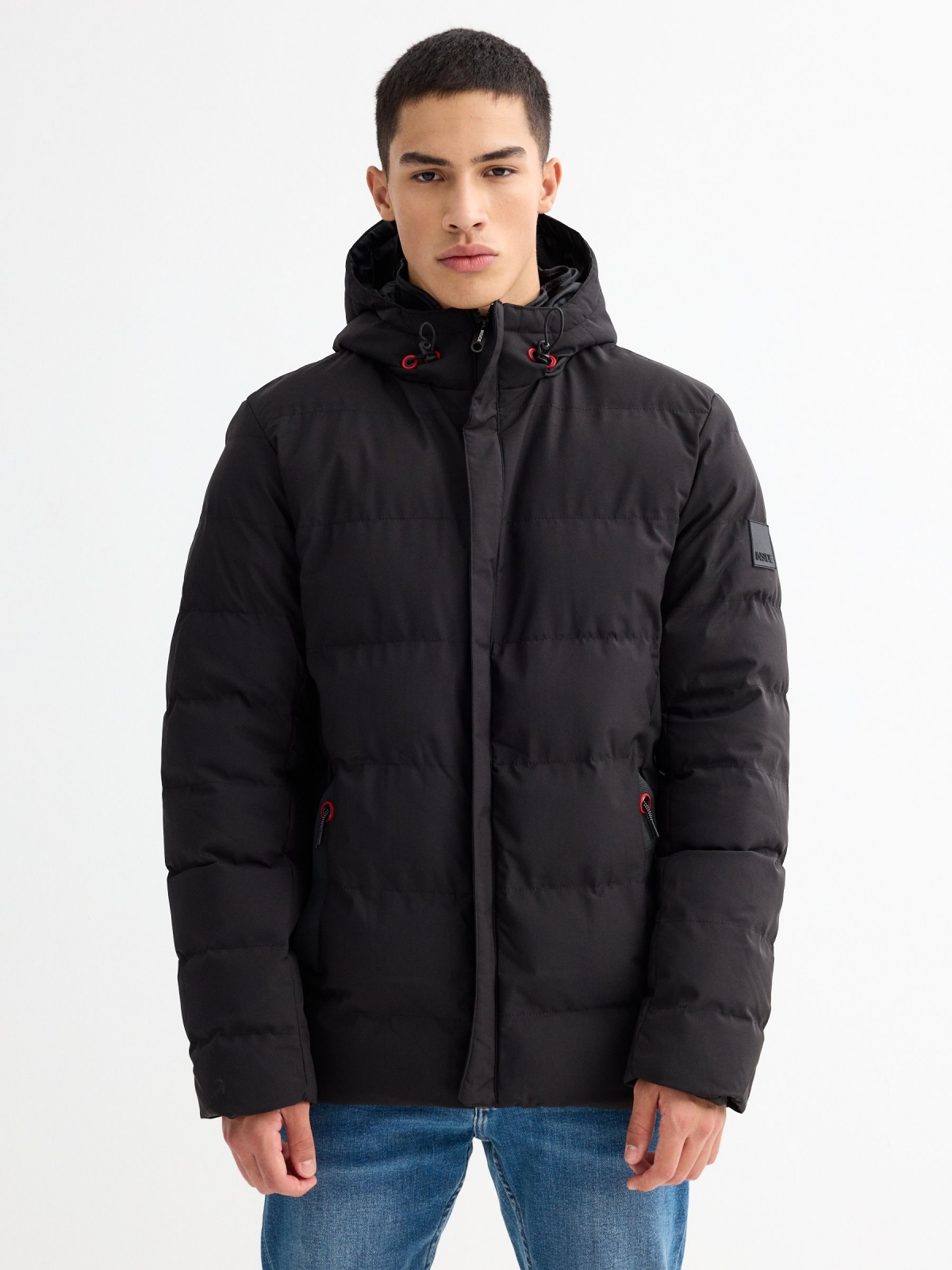 Black padded jacket black detail view