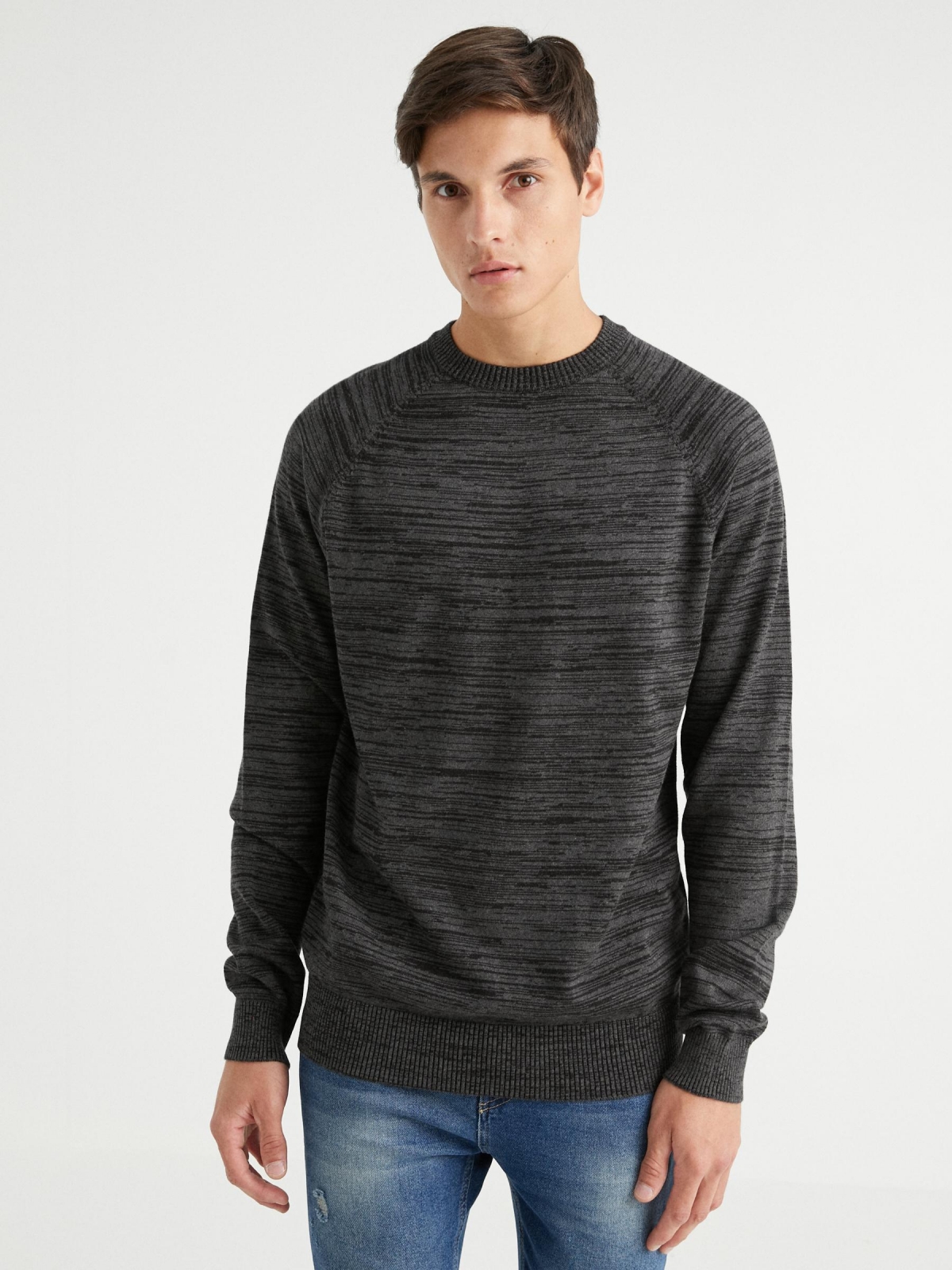 Basic mottled sweater dark grey middle front view