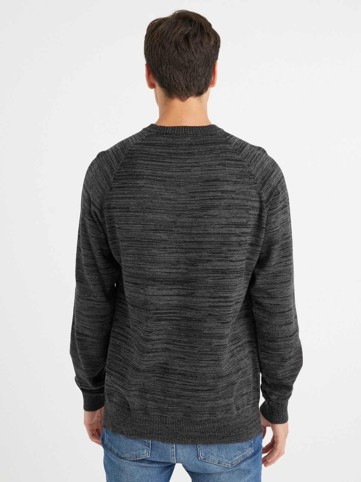 Basic mottled sweater dark grey middle back view