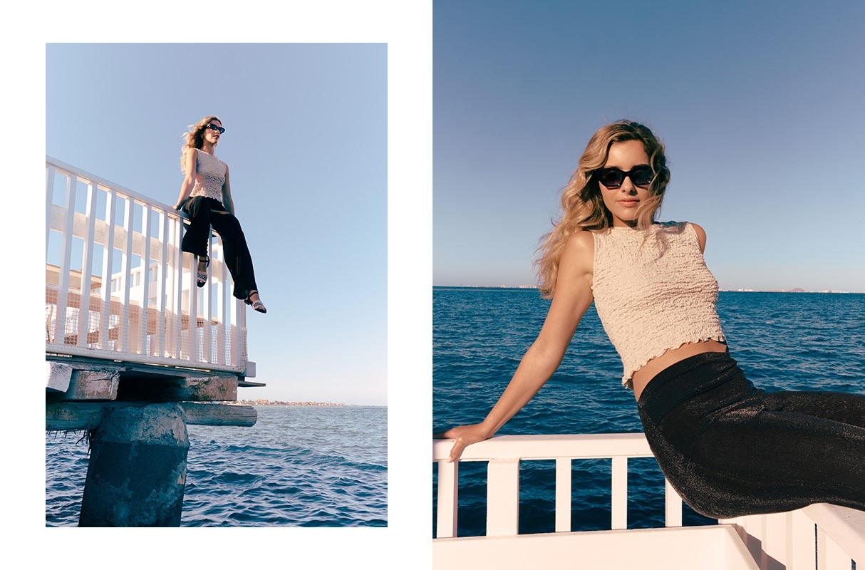 Pantalón culotte fruncido negro vista general frontal