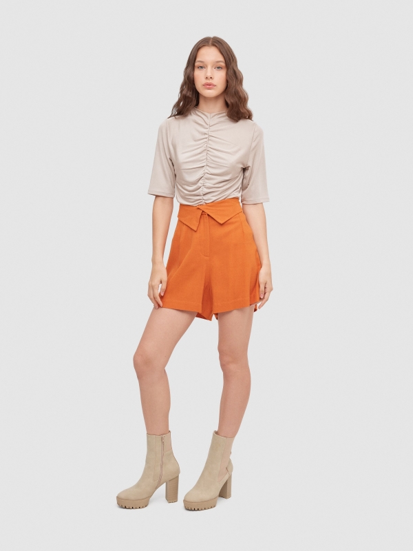 Linen fluid shorts cinnamon front view