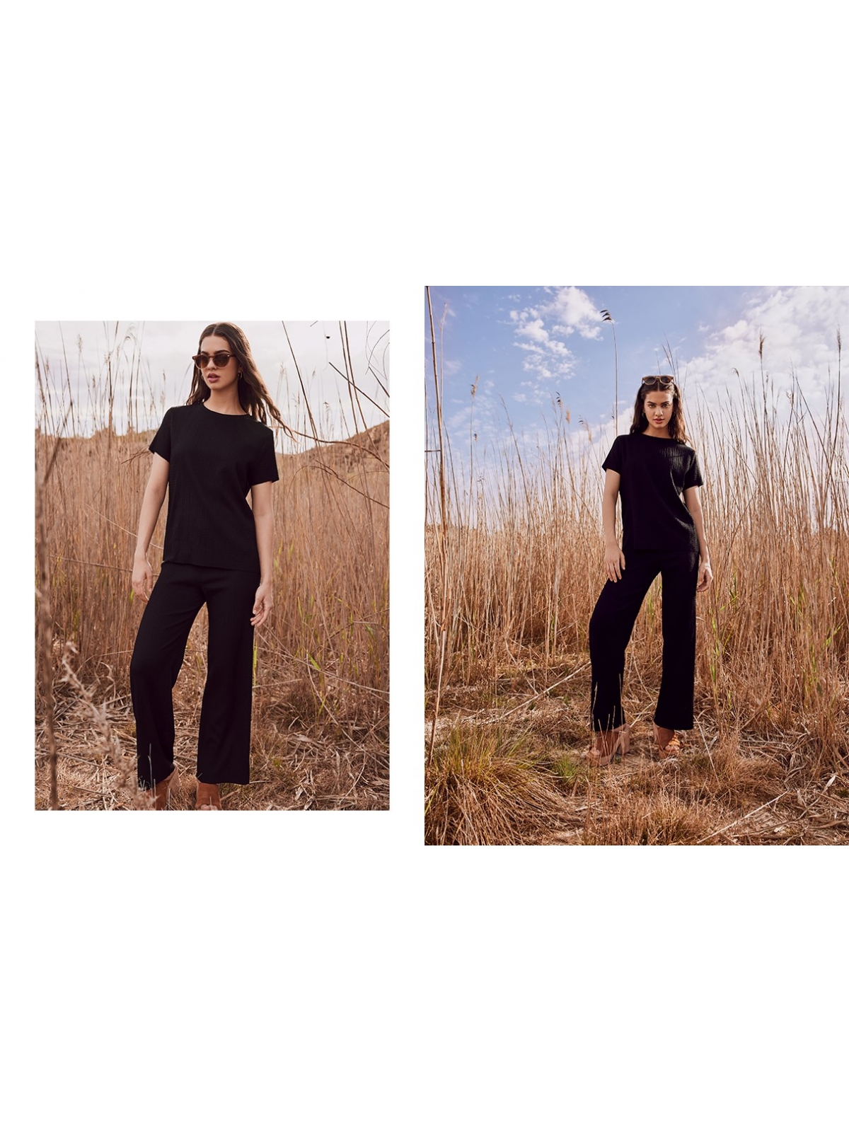 %NewExtra% Textured fluid trousers black