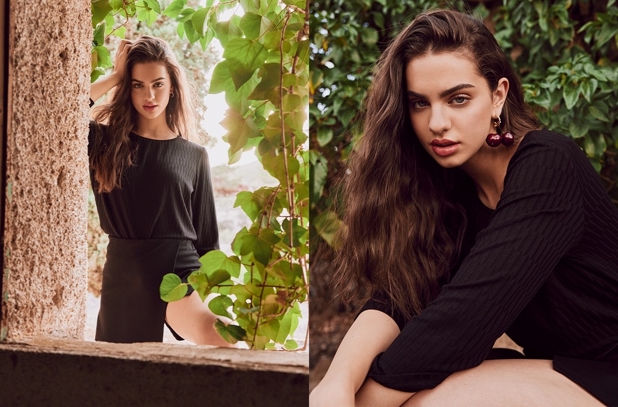 Camiseta manga 3/4 negro vista media frontal