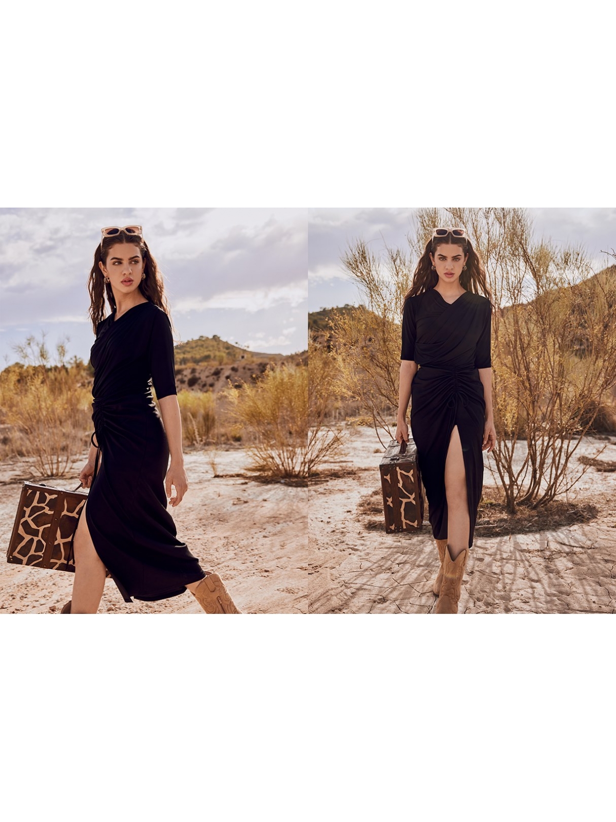 %NewExtra% Slit midi skirt black