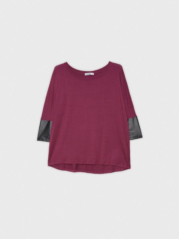  T-shirt with leather effect details garnet