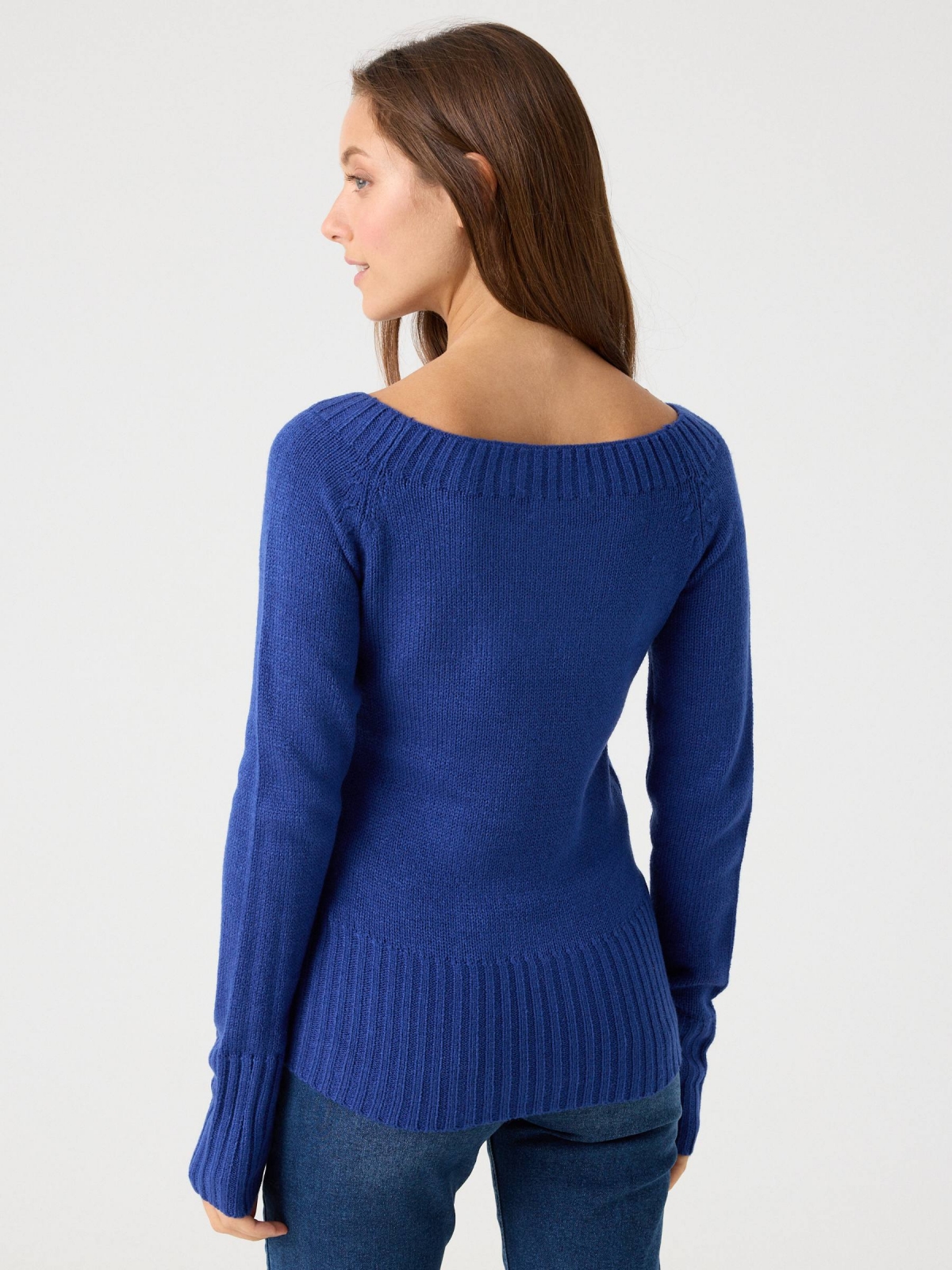 Marbled boat sweater indigo blue middle back view