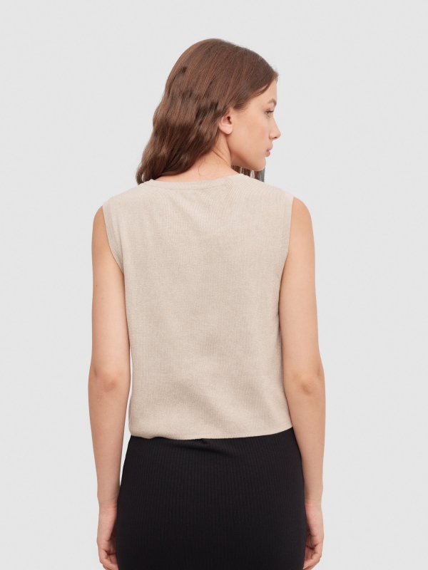 Sleeveless knitted top taupe middle back view