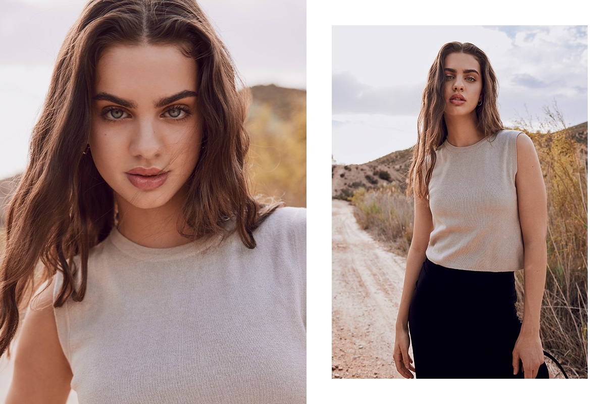 Sleeveless knitted top taupe middle front view