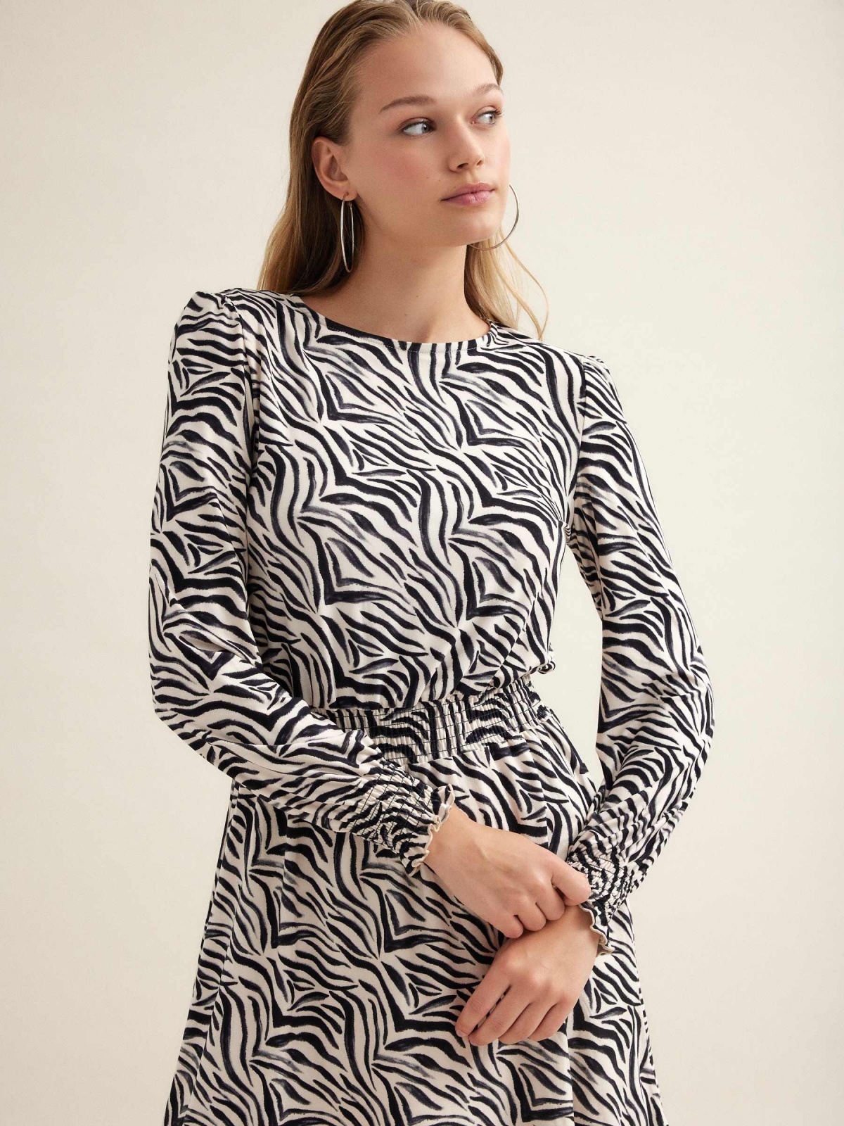 Zebra dress black front detail view