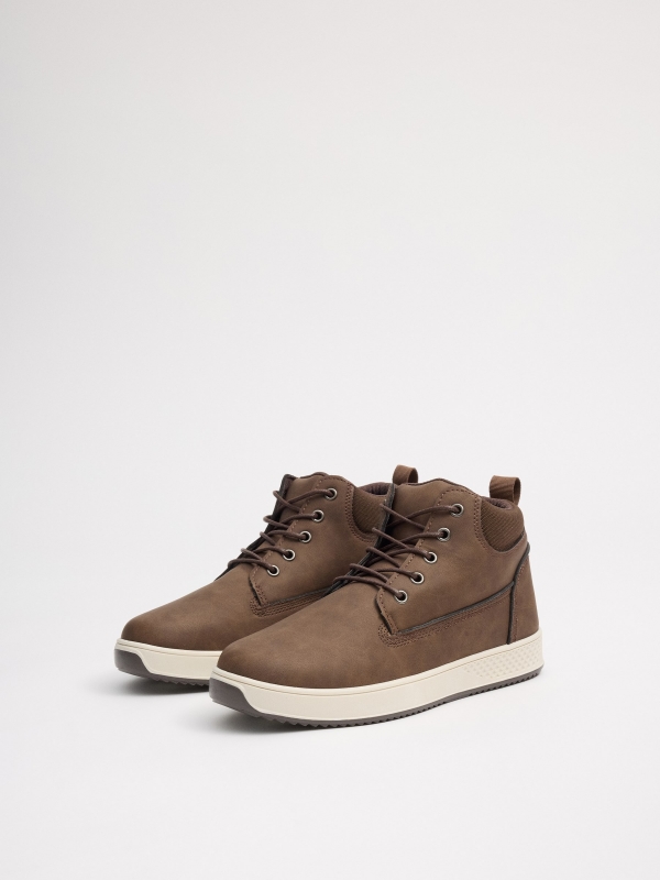 Casual High-Top Sneakers in Gray brown 45º front view