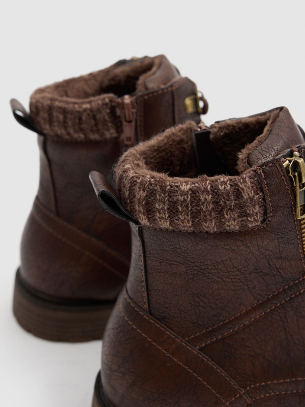 Brown military boot with zip brown detail view