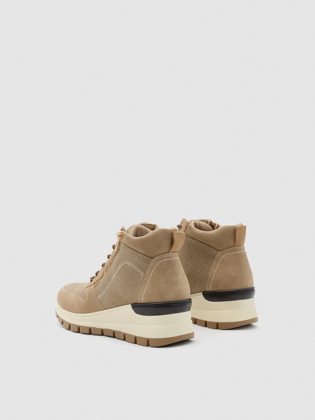 Elasticated wedge ankle boots beige 45º back view