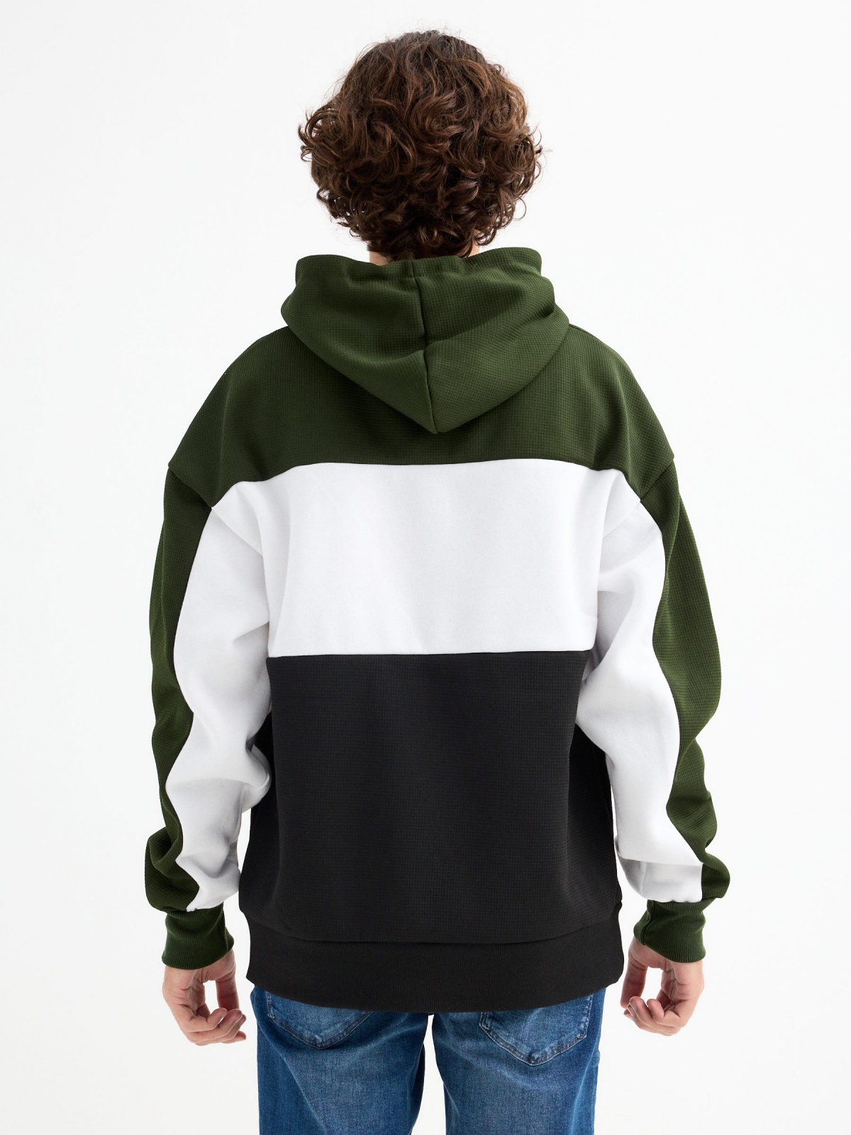 Oversize sweatshirt with green hood black middle back view