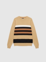 %Pto% Striped knitted jumper sand front view
