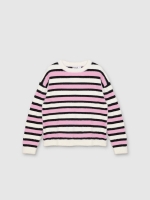 %Pto% Striped printed fur effect sweater pink front view