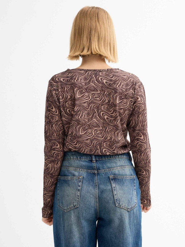 Long sleeve animal print t-shirt taupe middle back view