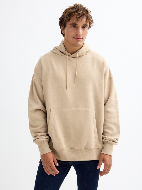 Basic hooded sweatshirt sand middle front view
