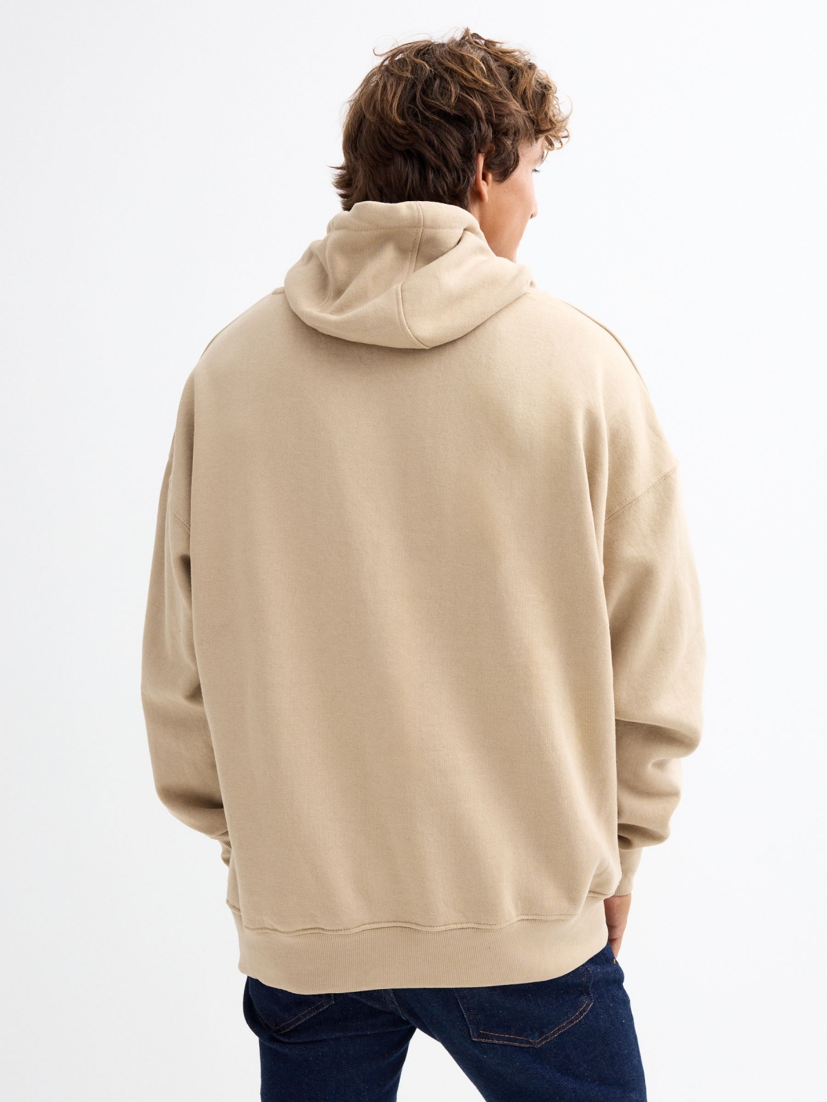 Basic hooded sweatshirt sand middle back view