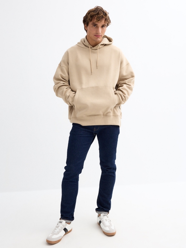 Basic hooded sweatshirt sand general front view