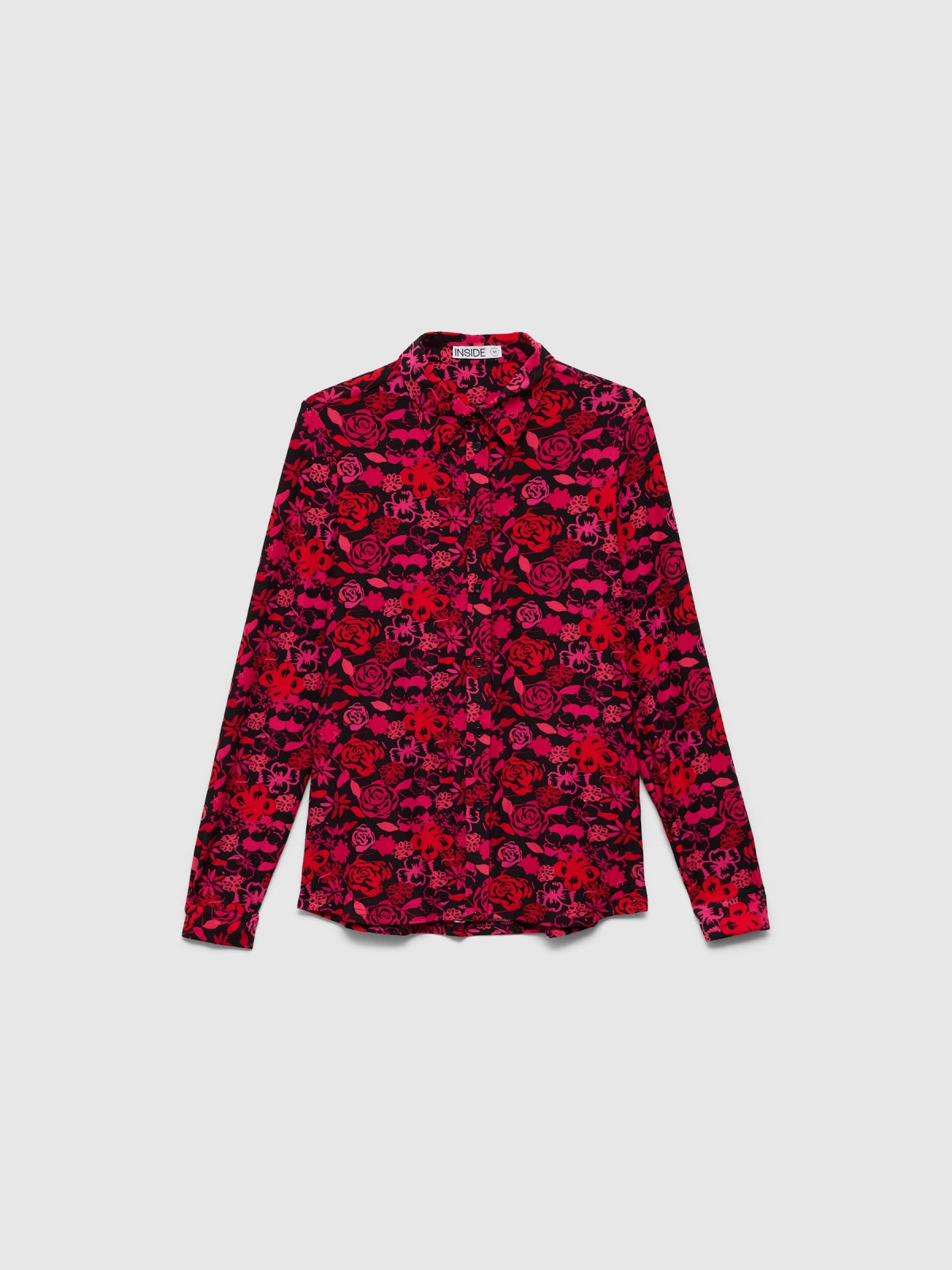  Long sleeve floral print shirt red front view