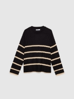 %Pto% Oversize knitted sweater black stripes black front view