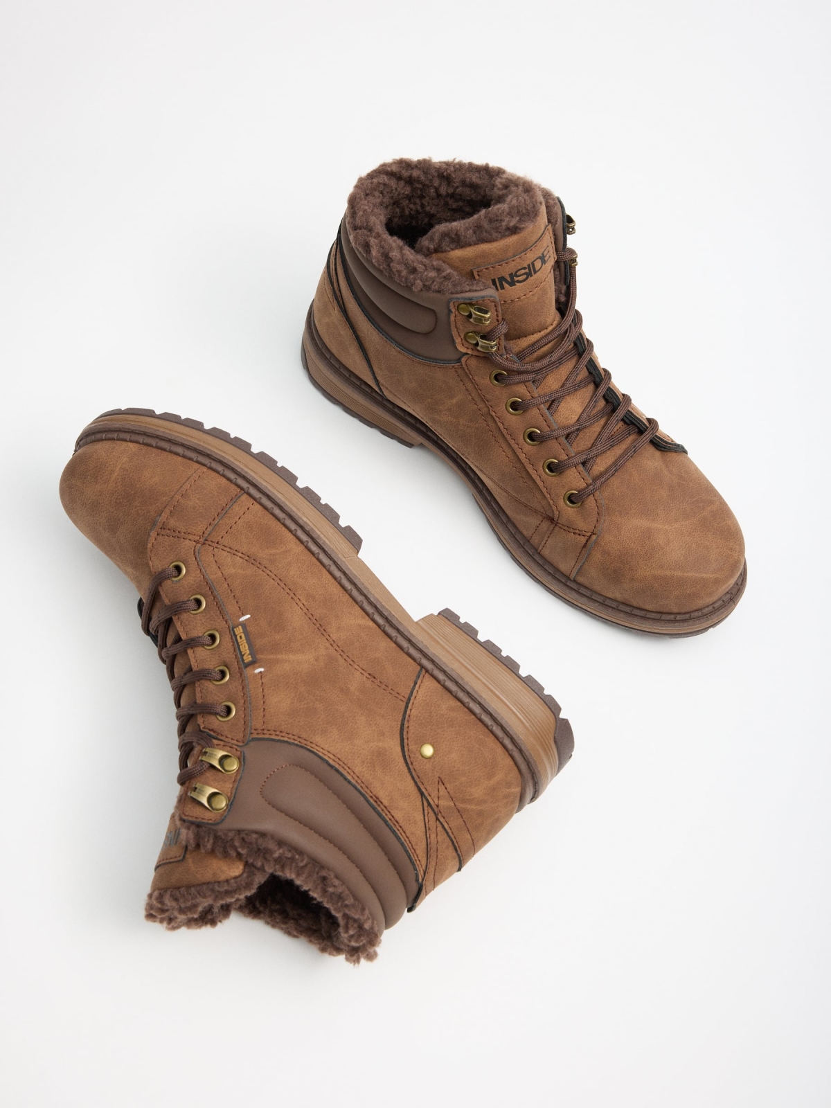 Brown contrast mountaineering boot brown detail view