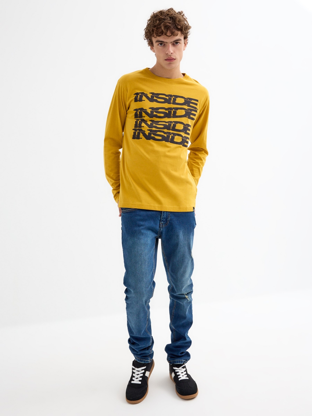 Long sleeve t-shirt ochre front view