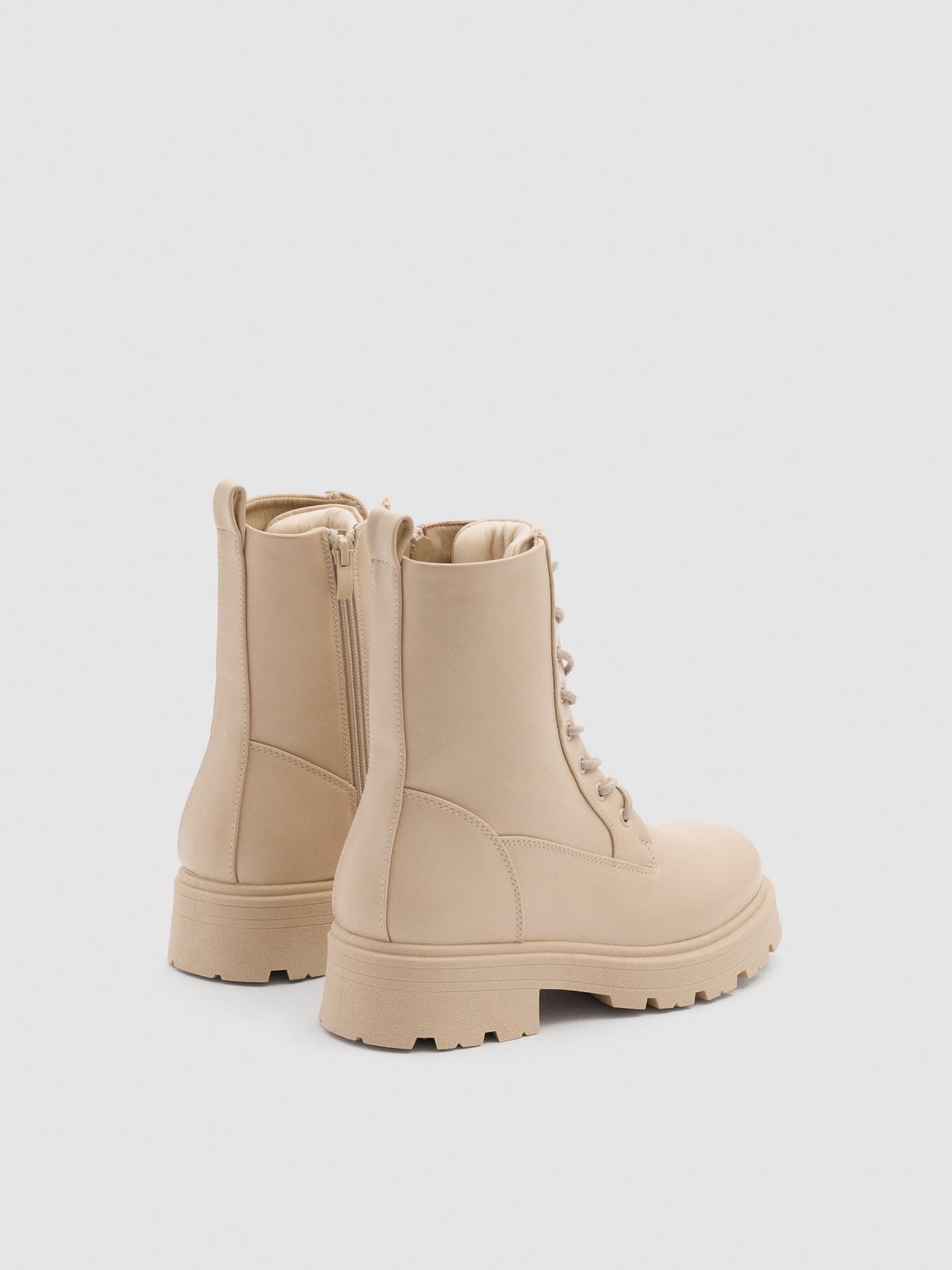 Classic beige military boot raw 45º back view