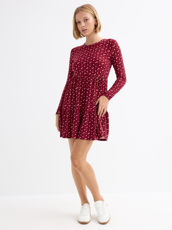 Floral print mini flight dress garnet general front view