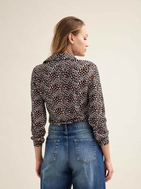 Long sleeve slim fit animal print shirt black middle back view