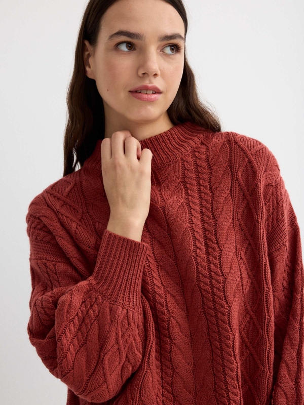 Eights tile crop sweater brick red detail view