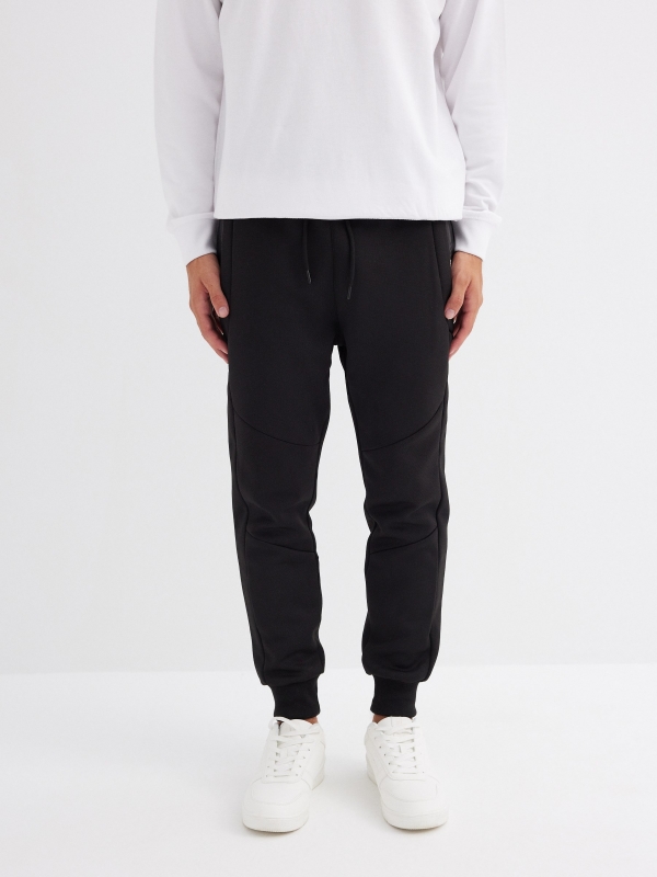 Black sport jogger trousers black middle front view