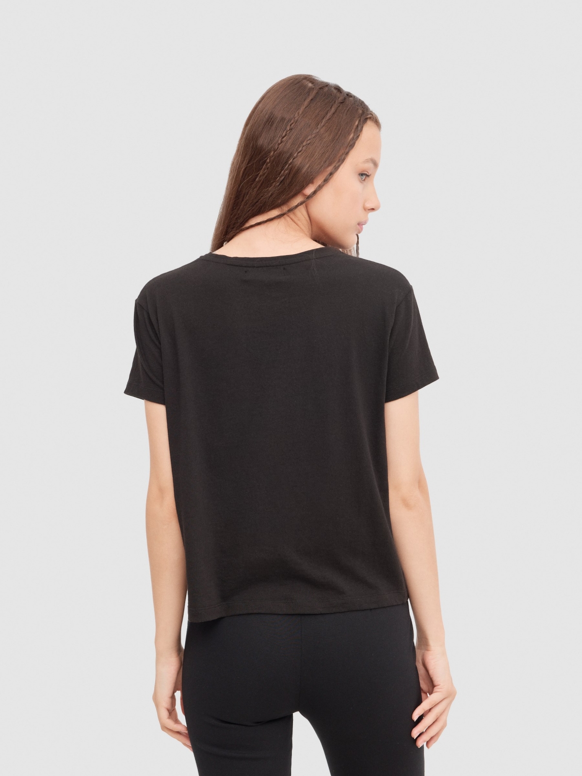 Short sleeve t-shirt with graphic black middle back view