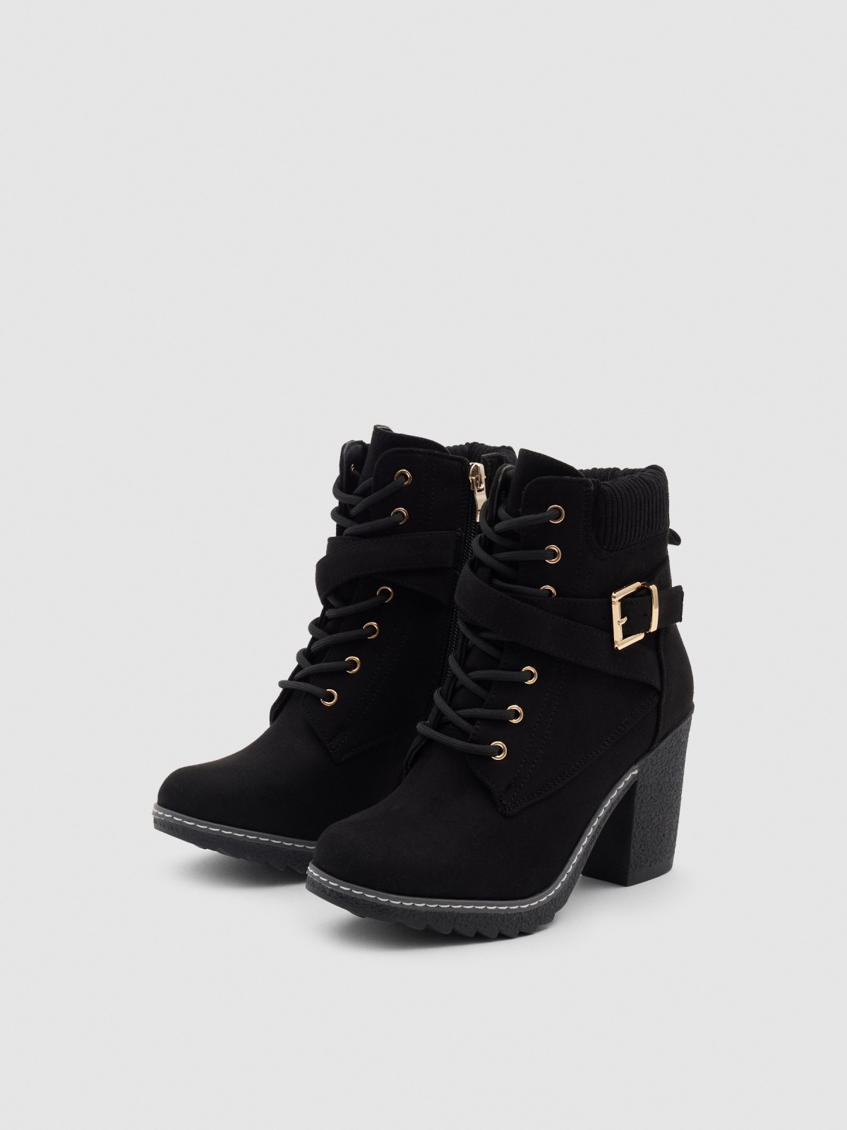 Heeled lace-up boots black 45º front view