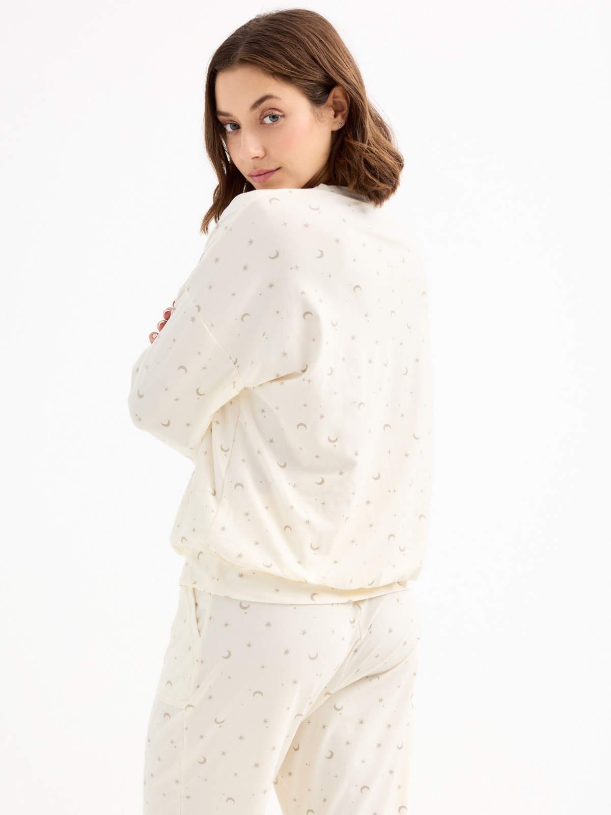 Pijama lua e estrelas off white vista meia frontal